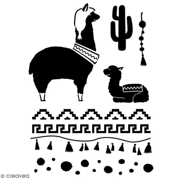 Pochoir multiusage A4 - Famille lama - 1 planche - Collection Lama / Cactus - Photo n°2