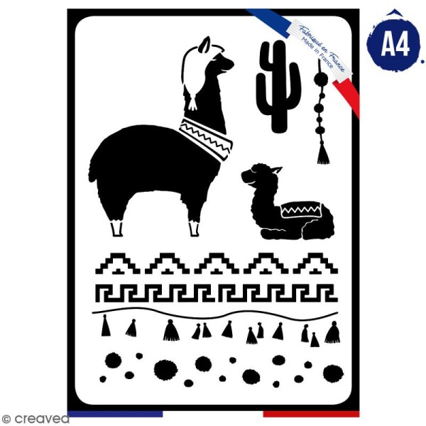Pochoir multiusage A4 - Famille lama - 1 planche - Collection Lama / Cactus - Photo n°1