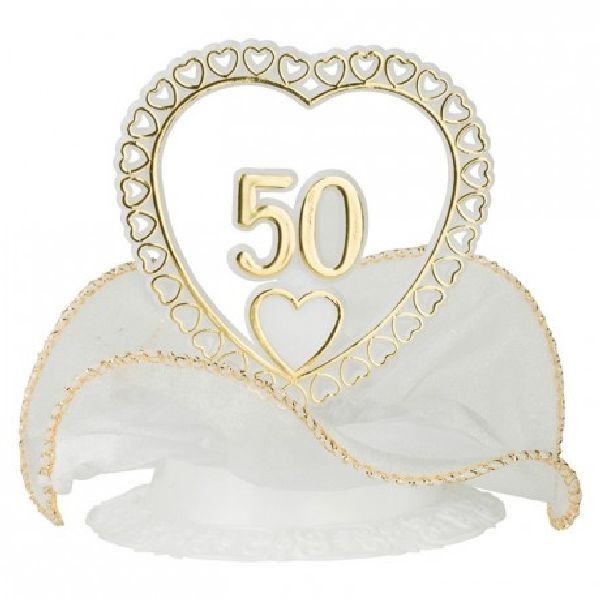 Décor gâteau coeur anniversaire 50 ans noces d'or 10 x 12 cm PVC - Photo n°1