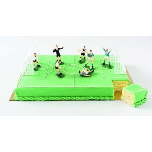 Décor gâteau plastique football - 7 joueurs + 2 cages - Photo n°1