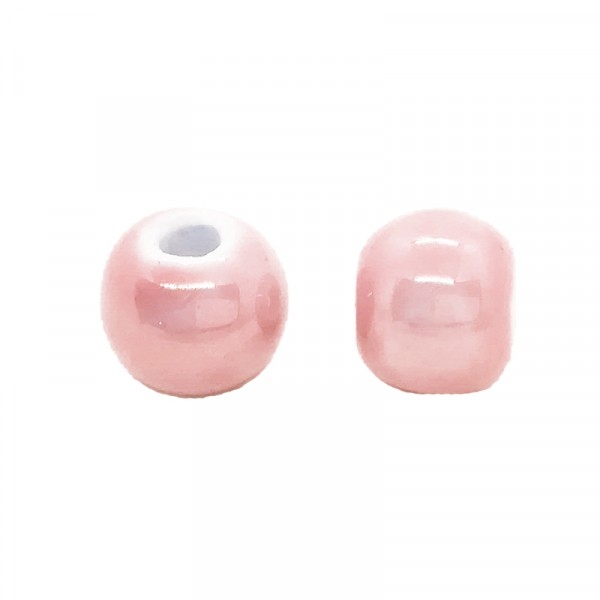 Perle artisanale porcelaine 10mm ROSE POUDRE - Photo n°1
