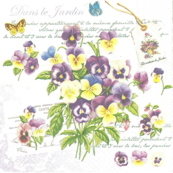 4 Serviettes en papier Fleurs Violettes Romantiques Format Lunch - Photo n°1
