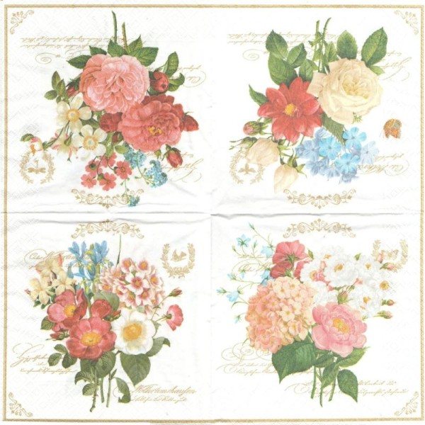 4 Serviettes en papier Bouquet de Fleurs Format Lunch - Photo n°2