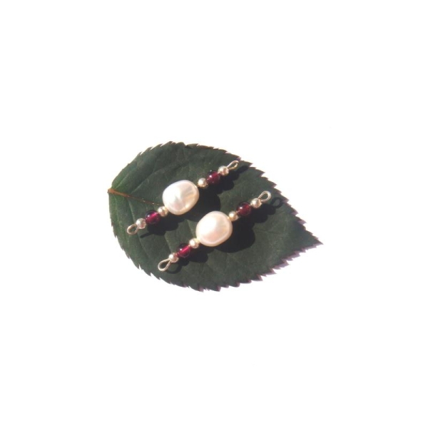 Perles d'Eau Douce, Grenat : 2 Connecteurs 29 MM de longueur x 8 MM - Photo n°2