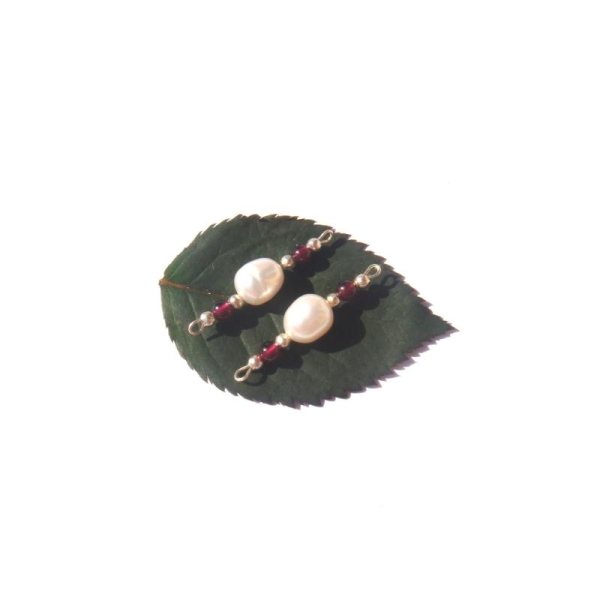 Perles d'Eau Douce, Grenat : 2 Connecteurs 29 MM de longueur x 8 MM - Photo n°1