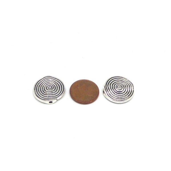 R-5 Perles Plates, Disque 17,7mm En Métal Argenté Gravé Spirale - Photo n°2