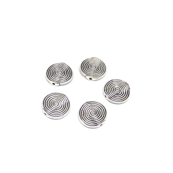 R-5 Perles Plates, Disque 17,7mm En Métal Argenté Gravé Spirale - Photo n°3