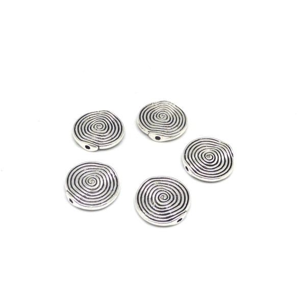 R-5 Perles Plates, Disque 17,7mm En Métal Argenté Gravé Spirale - Photo n°1