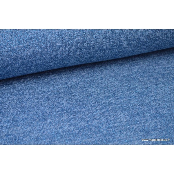 Tissu Maille tricoté Bleu Denim lurex polyester elasthanne - Photo n°2