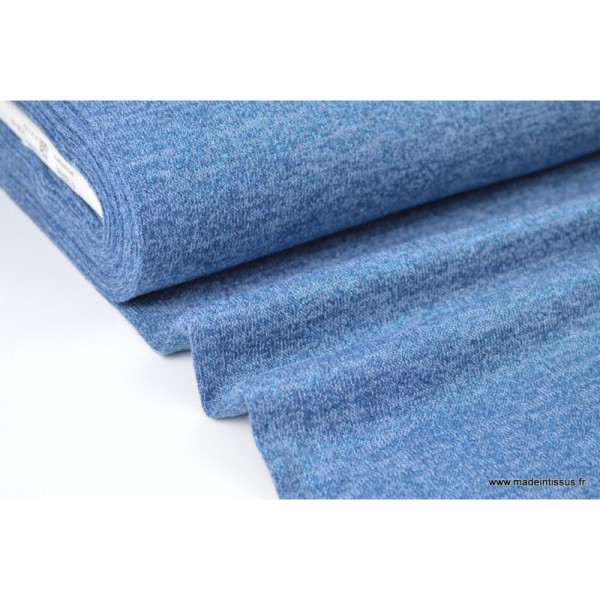 Tissu Maille tricoté Bleu Denim lurex polyester elasthanne - Photo n°1