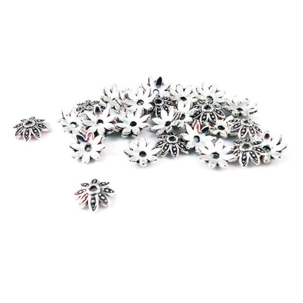 200 Perles Coupelles Fleur 8 mm argenté mat - Photo n°1