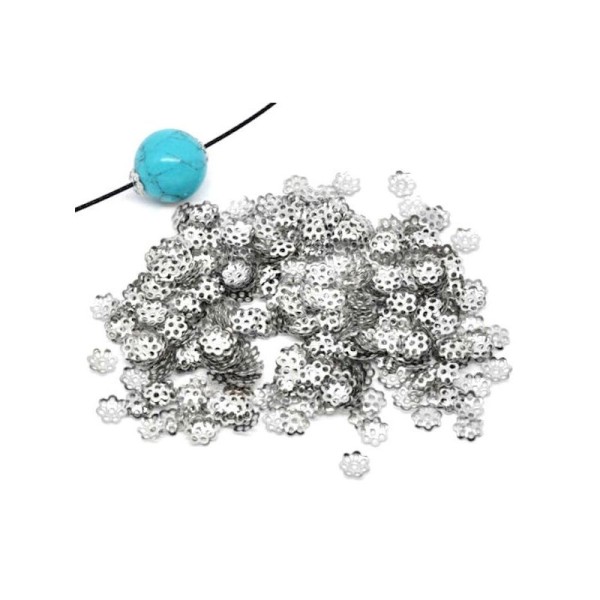 500 Calottes Perles Coupelles  Fleur argenté mat 6 mm - Photo n°1