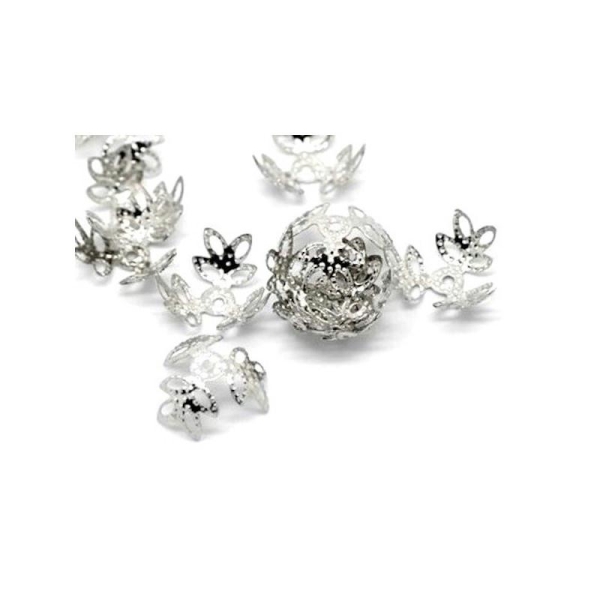 50 Accessoire Perles Coupelles 3 pétales argenté - Photo n°1