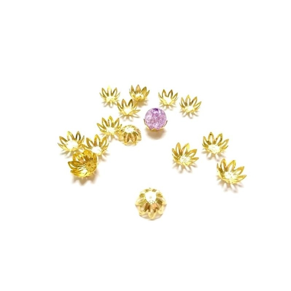 200 Accessoire Perles Coupelles Ajouré Fleur doré - Photo n°1