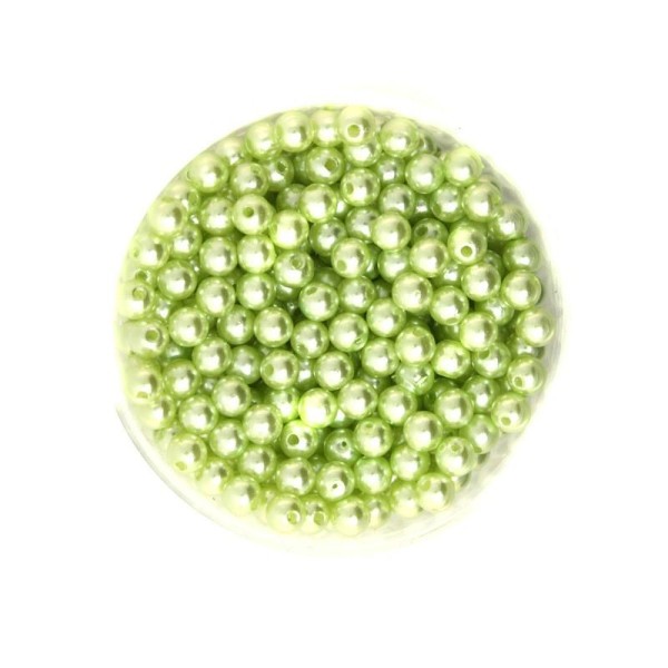Lot de 100 Perles ronde nacré acrylique vert clair 6 mm - Photo n°1