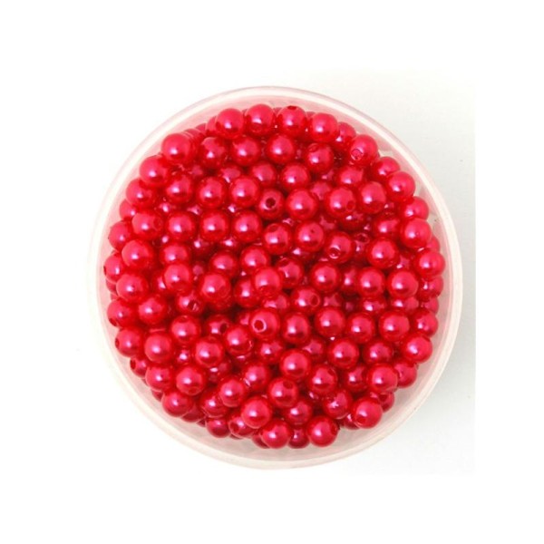 100 Perles ronde nacré acrylique rouge 6 mm - Photo n°1
