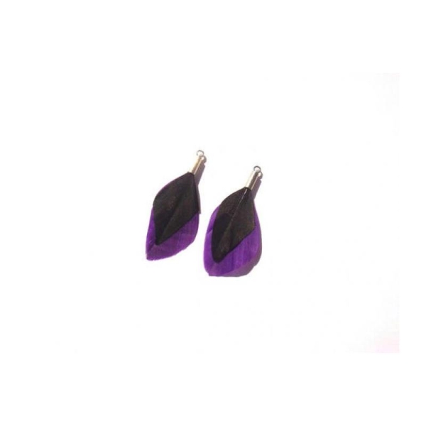 Oie teintée Violet et Noir : 2 Petits pendentifs 37 MM de hauteur - Photo n°1