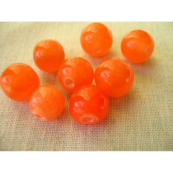 5 Perles en résine ronde orange marbré 12mm - Photo n°1