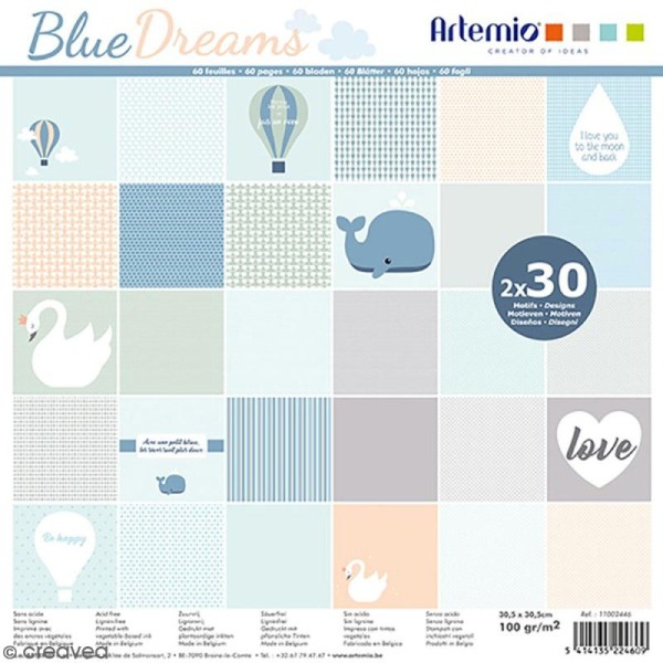 Papier Scrapbooking Artemio - Blue dreams Kraft - 30,5 x 30,5 cm - 60 pcs - Photo n°1