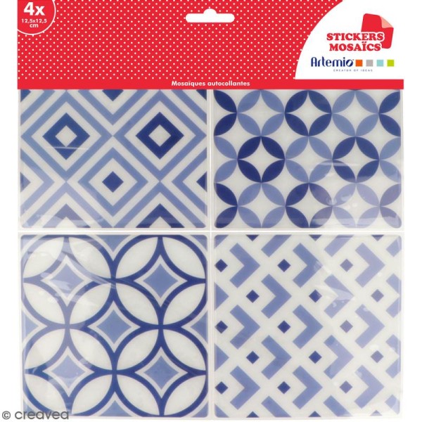 Stickers carreaux de ciment - 12,5 x 12,5 cm - Bleu - 4 pcs - Photo n°1