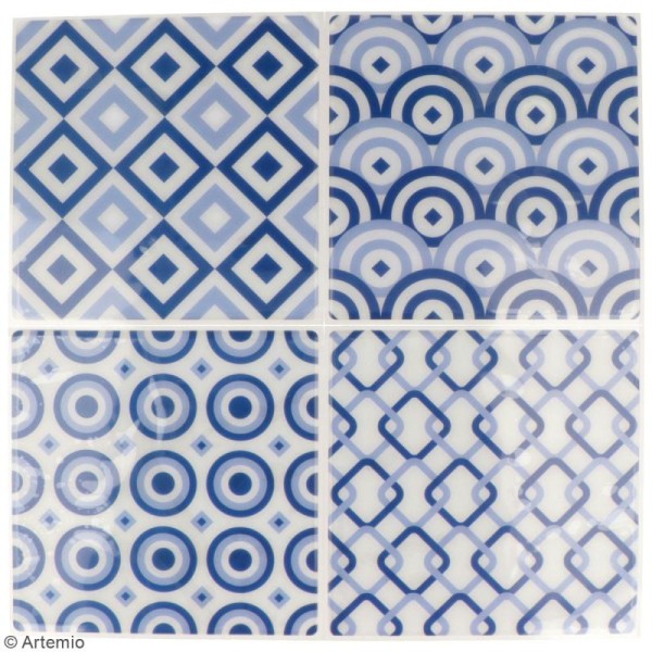 Stickers carreaux de ciment - 12,5 x 12,5 cm - Bleu - 4 pcs - Photo n°2