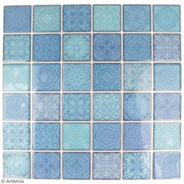 Stickers carreaux de ciment - 4 x 4 cm - Bleu - 30 pcs - Photo n°2
