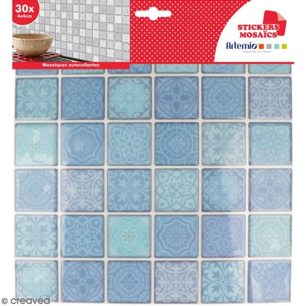 Stickers carreaux de ciment - 4 x 4 cm - Bleu - 30 pcs - Photo n°1