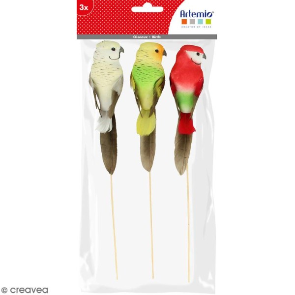 Oiseaux colorés décoratifs à piquer - Plumes - Perruches - 3 pcs - Photo n°1