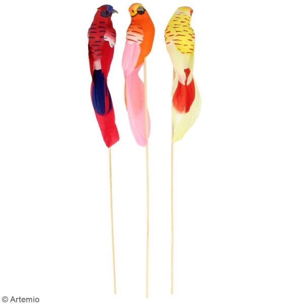Oiseaux colorés décoratifs à piquer - Plumes - Petites perruches - 3 pcs - Photo n°2
