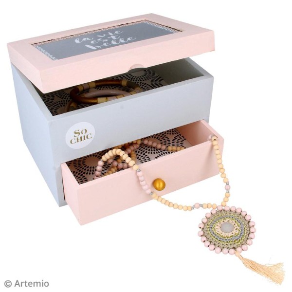 Boîte à bijoux en bois avec tiroir - 18 x 13 x 13 cm - Photo n°3