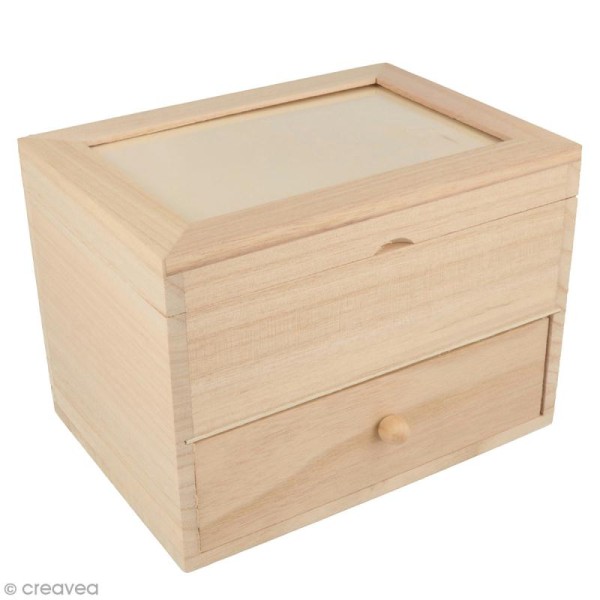 Boîte à bijoux en bois avec tiroir - 18 x 13 x 13 cm - Photo n°1