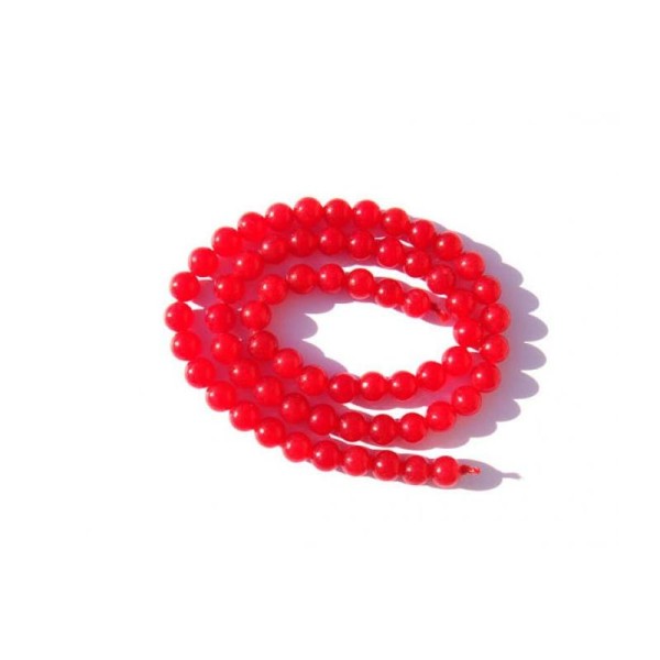 Jade teinté Rouge : 10 Perles 6 MM de diamètre - Photo n°1