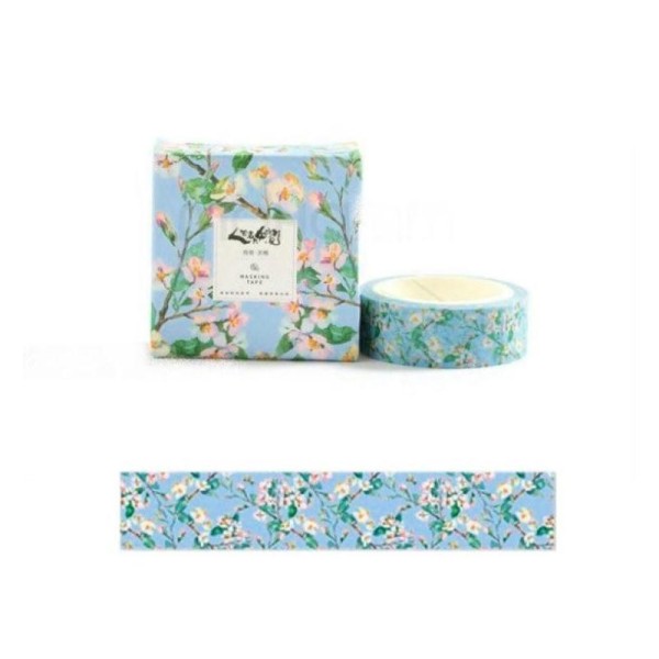 Washi Tape Masking Tape ruban adhésif scrapbooking 1,5 cm x 7 m FLEUR ROSE FEUILLAGE PAPILLON - Photo n°1
