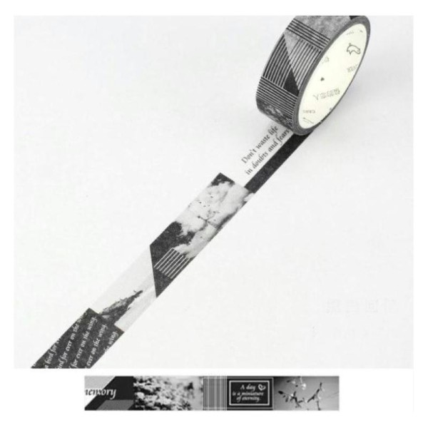 Washi Tape Masking Tape ruban adhésif scrapbooking 1,5 cm x 7 m NOIR BLANC - Photo n°1