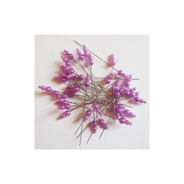 Epingles violettes à trois têtes. 9 cm de long, vendues par 10 - Photo n°1