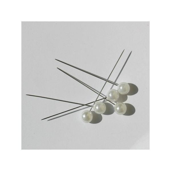 Epingles perles blanches à grosse tête - 65 mm de long : diamètre tête 10 mm. (vendu par 10) - Photo n°1