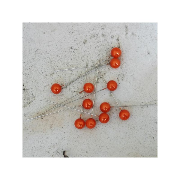 Epingles oranges à grosse tête - 65 mm de long : diamètre tête 10 mm. (vendu par 10) - Photo n°1