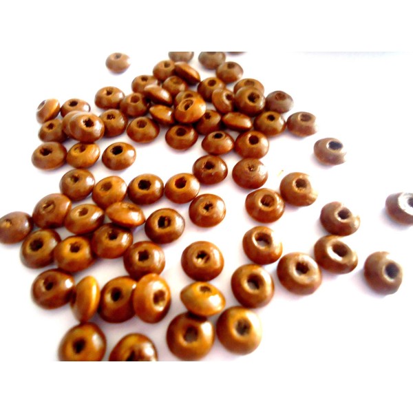 LOT de 100 Perles en bois 6 mm  marron - Photo n°1