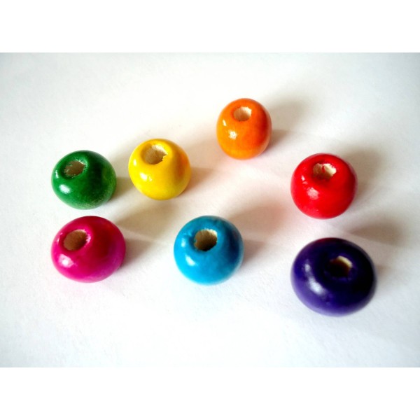 Lot de 100 Perles en bois 10 MM RONDES colorées - Photo n°2