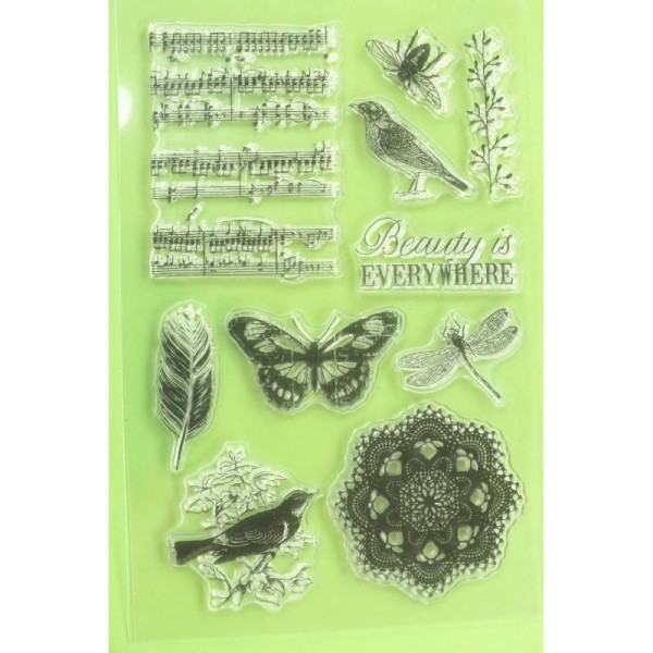 10 Tampons en silicone transparent  motifs :  esprit printemps joyeux - Photo n°1