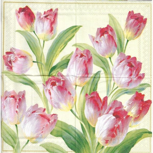 4 Serviettes en papier Fleurs Bouquet de tulipes Format Cocktail Decoupage Decopatch C-387360 IHR - Photo n°1