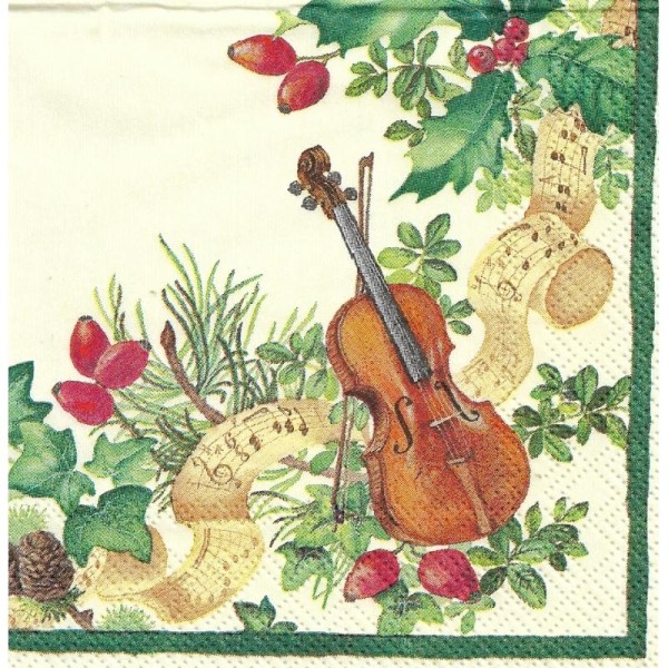 4 Serviettes en papier Noël Musique Format Cocktail - Photo n°1