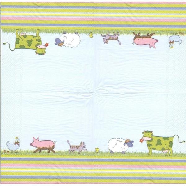 4 Serviettes en papier Animaux de la ferme poule cochon chat vache mouton Format Lunch - Photo n°2
