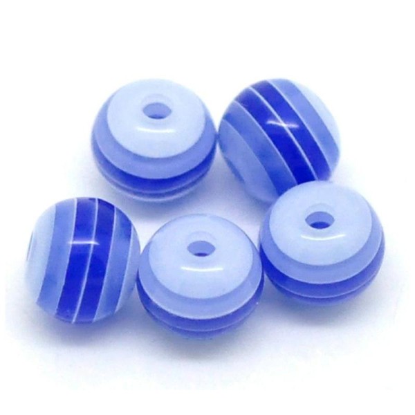 30 Perles Ronde Rayées Opaque 6mm en acrylique. Couleur Bleu Marine, perle rayée - Photo n°1