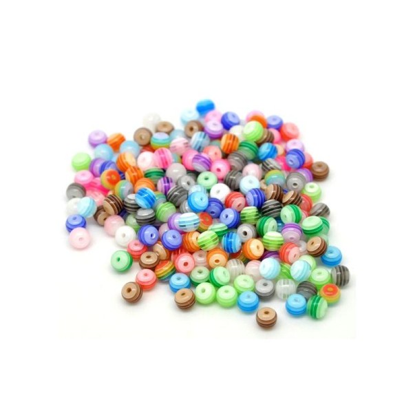30 Perles Ronde Rayées Transparent 6mm en acrylique. Couleur mixte, perle rayée - Photo n°1