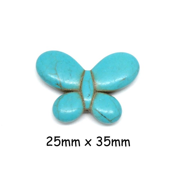 R-2 Perles Papillon Bleu Turquoise En Pierre Synthétique Imitation 