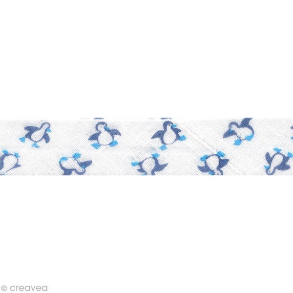 Biais fantaisie à coudre - Pingouins Bleu x 3 mètres - Photo n°2