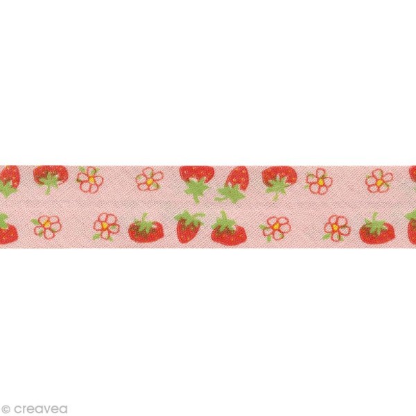 Biais fantaisie à coudre - Fleurs et fraises Rose x 3 mètres - Photo n°2