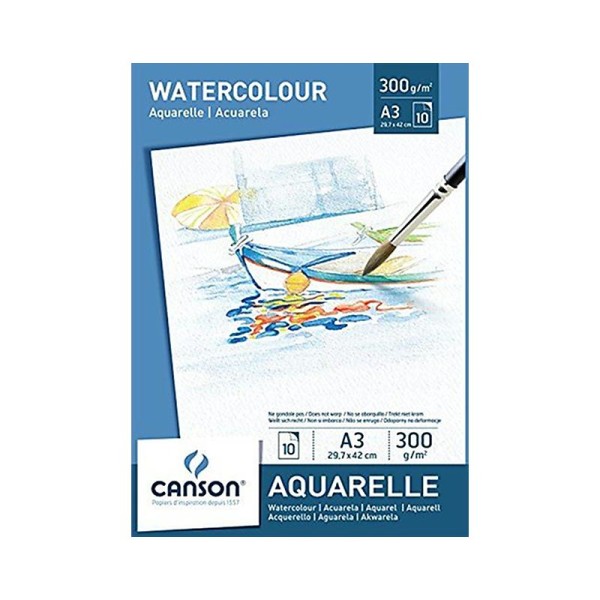 Canson 200005790 Bloc 10 feuilles Papier Aquarelle 300g 29,7 x 42 cm - A3  Blanc - Papier aquarelle - Creavea