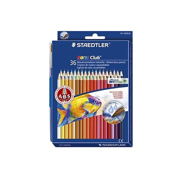Staedtler 14410ND36 Pack de 36 Crayons de couleur aquarellable Assortis + Pinceau - Photo n°1